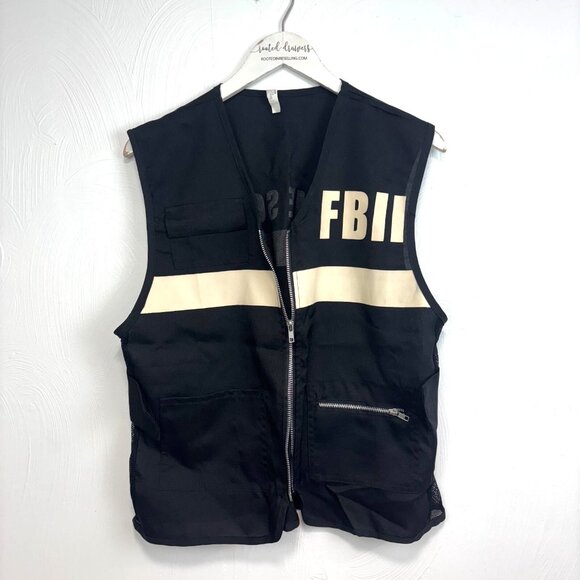 FBII Forensic Vest Adult Costume Crime Scene Black Zip Sleeveless Adult Standard - Picture 1 of 6